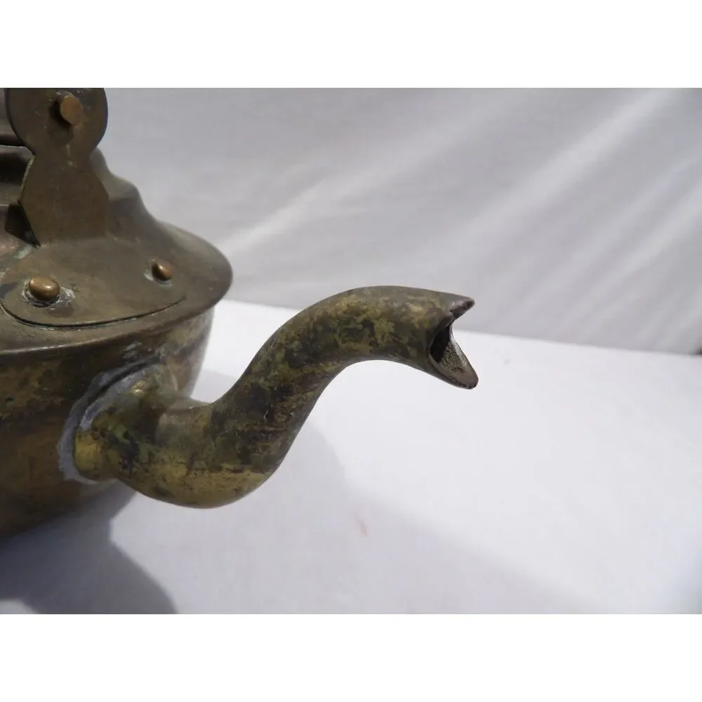 Vintage brass teapot, metal tea kettle, Made in India